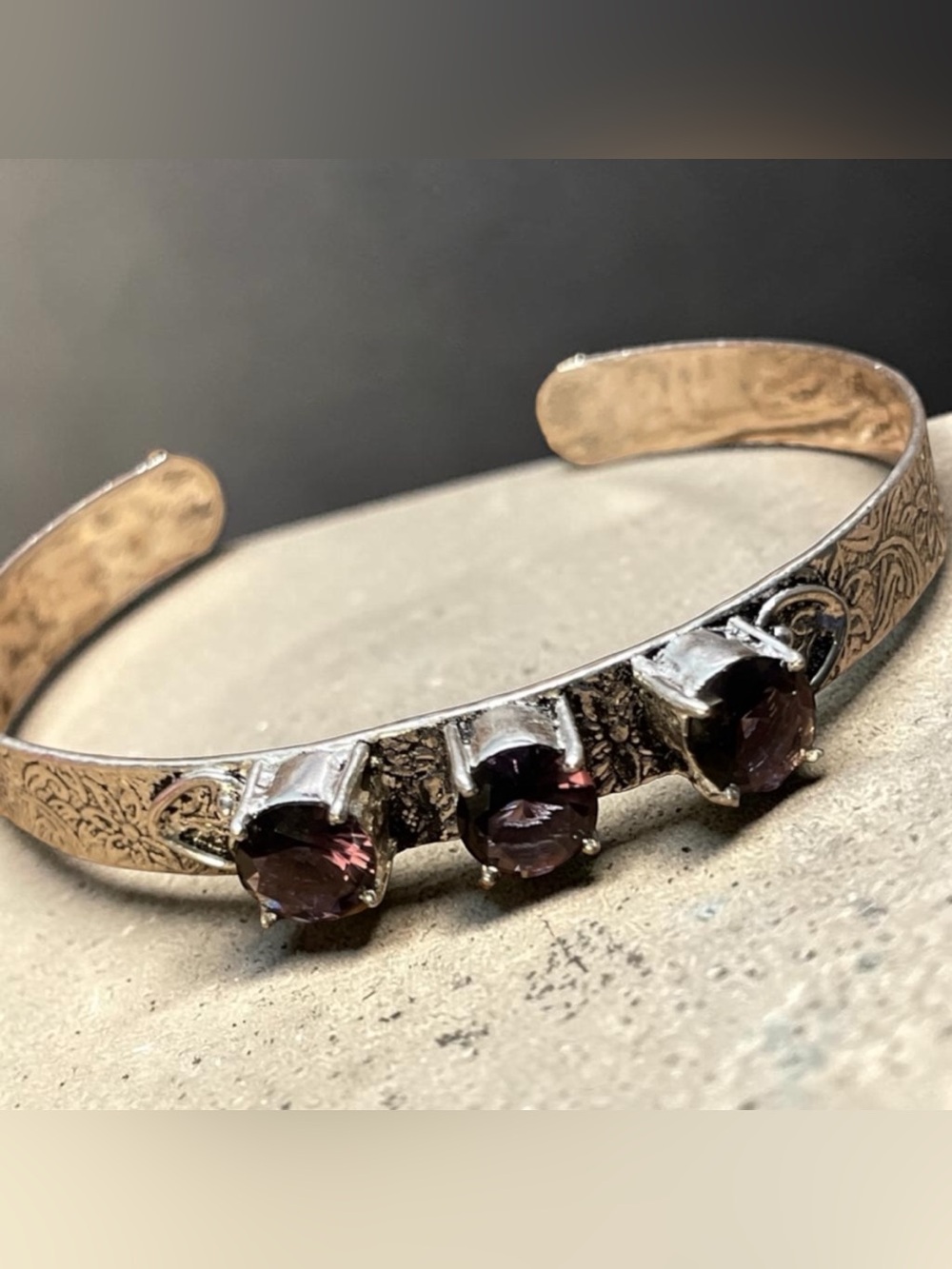 Silver .925 Cuff Bracelet with Three Purple Stones